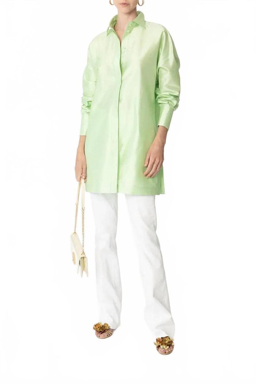 NEW MAXMARA aretusa long sleeve oversized silk blouse in lime green